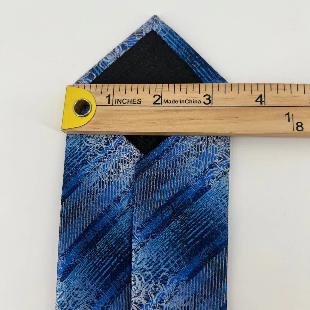 Stacy Adams Mens Blue Silver Floral‎ Damask Striped Microfiber Necktie